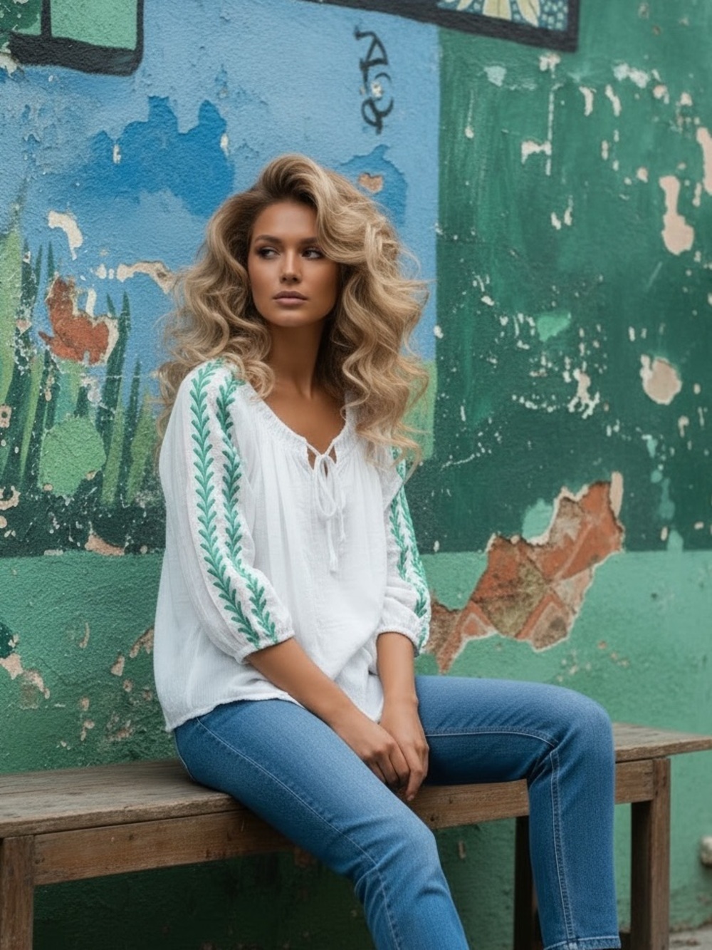 Francescas Cadence embroidered leaf vine blouse s